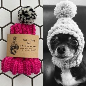 Handmade 100% Wool Knit Dog Hat - XS - Hot Pink